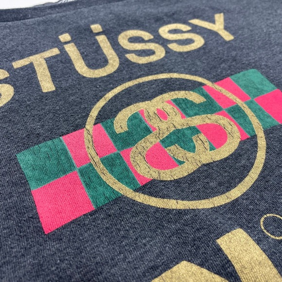 Vintage STUSSY Cropped Long Sleeve Dark Gray Logo Sweatshirt Womens (M)‎ 90s Y2K - Picture 5 of 8